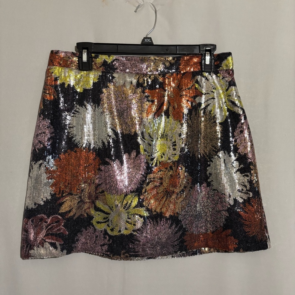 ZARA Basic size L Floral Sequin Multicolor Lined Mini Skirt